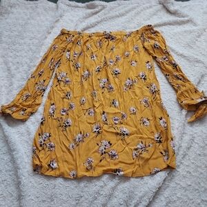 Forever 21 Contemporary Yellow Boho Rayon Off Shoulder Top Tunic - XL